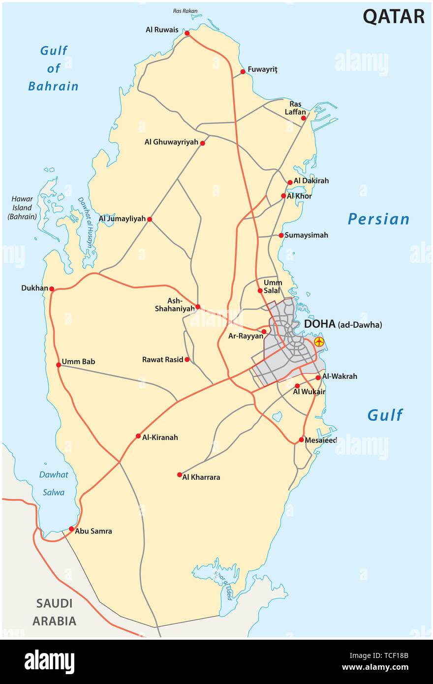 Mappa stradale degli Stati del Qatar Illustrazione Vettoriale