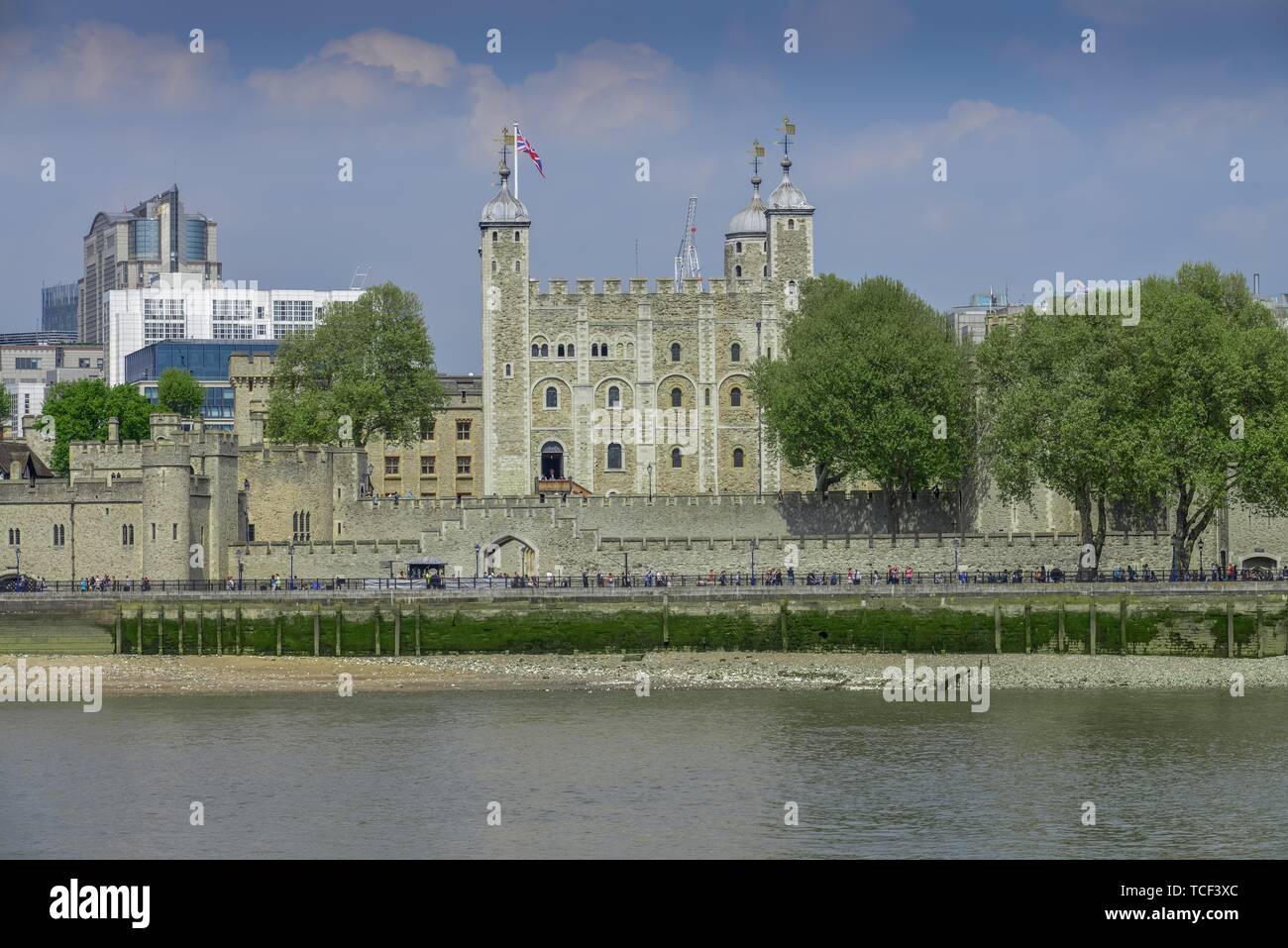 Torre di Londra e al Fiume Tamigi, London, England, Regno Unito Foto Stock