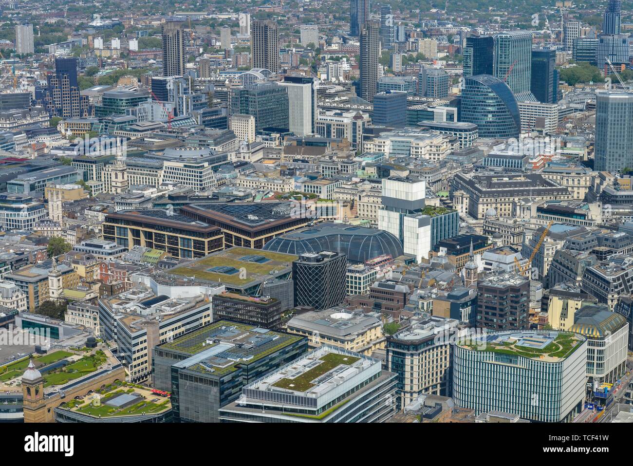Vista città con il quartiere finanziario e la City of London, Londra, Inghilterra, Gran Bretagna Foto Stock