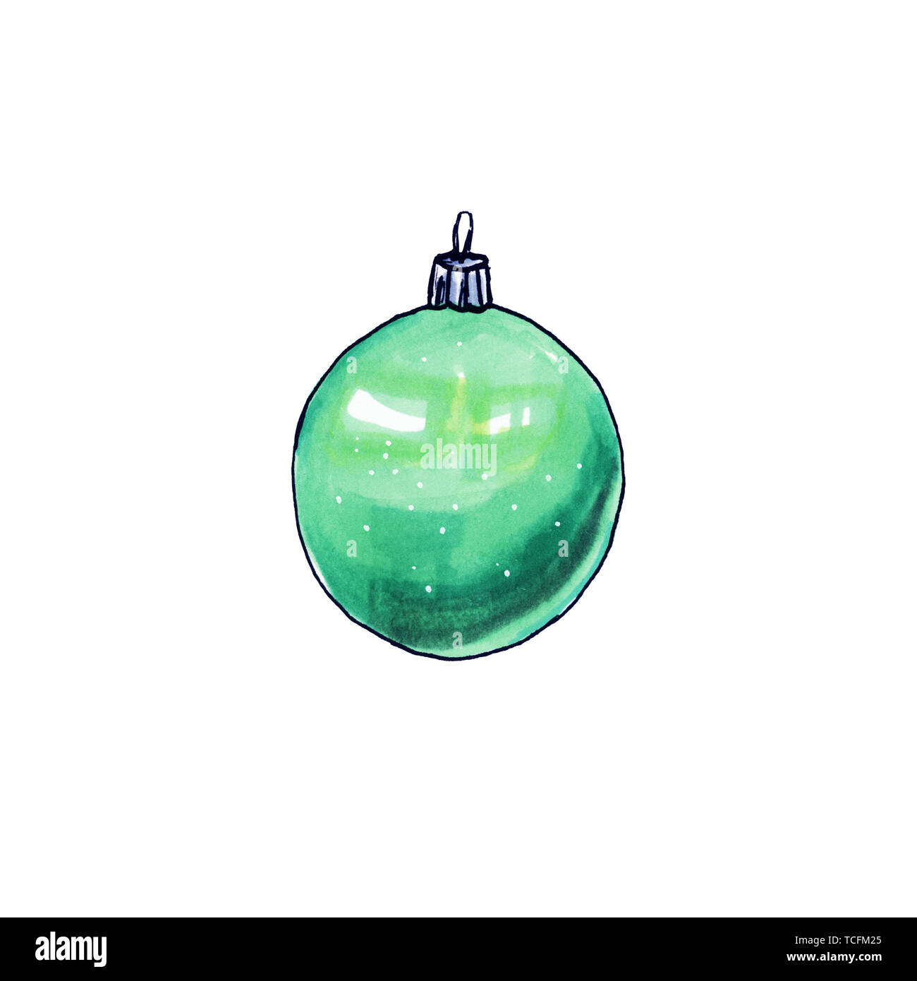 Natale o Capodanno toy illustrazione. Freehand decor verde per vacanze invernali Foto Stock