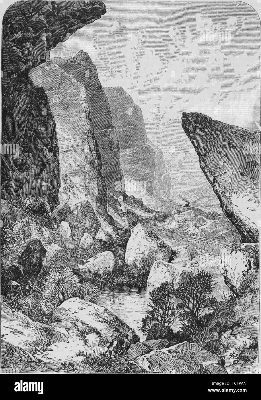 Incisione di scogliere di Echo Canyon dello Utah, dal libro "pacifico" turistici da Henry T. Williams, 1878. La cortesia Internet Archive. () Foto Stock