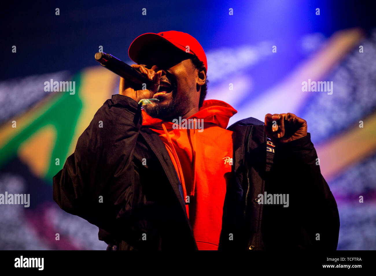 Il rapper americano, Danny Brown suona dal vivo allo stadio durante la NOS Primavera Sound Festival in porto. Foto Stock