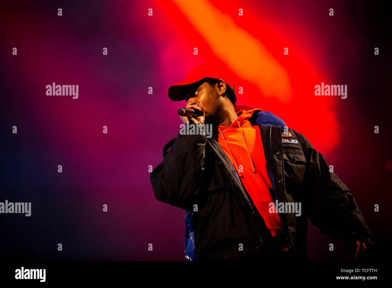 Il rapper americano, Danny Brown suona dal vivo allo stadio durante la NOS Primavera Sound Festival in porto. Foto Stock