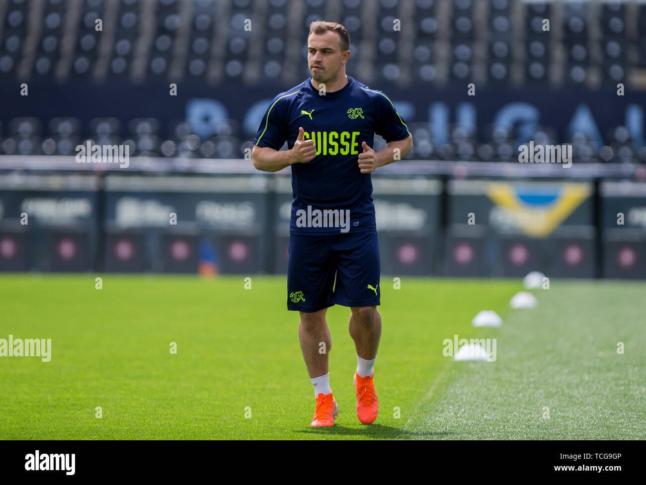 Braga, Portogallo. 8 giugno 2019, St&#xe1;dio D Afonso Henriques, Guimar&#xe3;es, Braga, Portogallo; Lega Nazionale premere e corsi di formazione per la Svizzera; Shaqiri Credit: Azione Plus immagini di sport/Alamy Live News Foto Stock