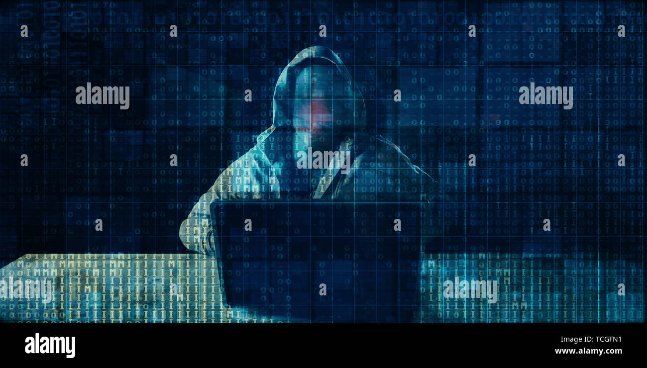 Crimine digitale con Hacker Syndicate accesso illecito ai dati Foto Stock