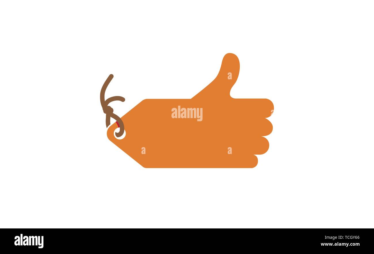 Pollice in alto venduti Etichetta Prezzo Logo Design Illustrazione del simbolo Illustrazione Vettoriale