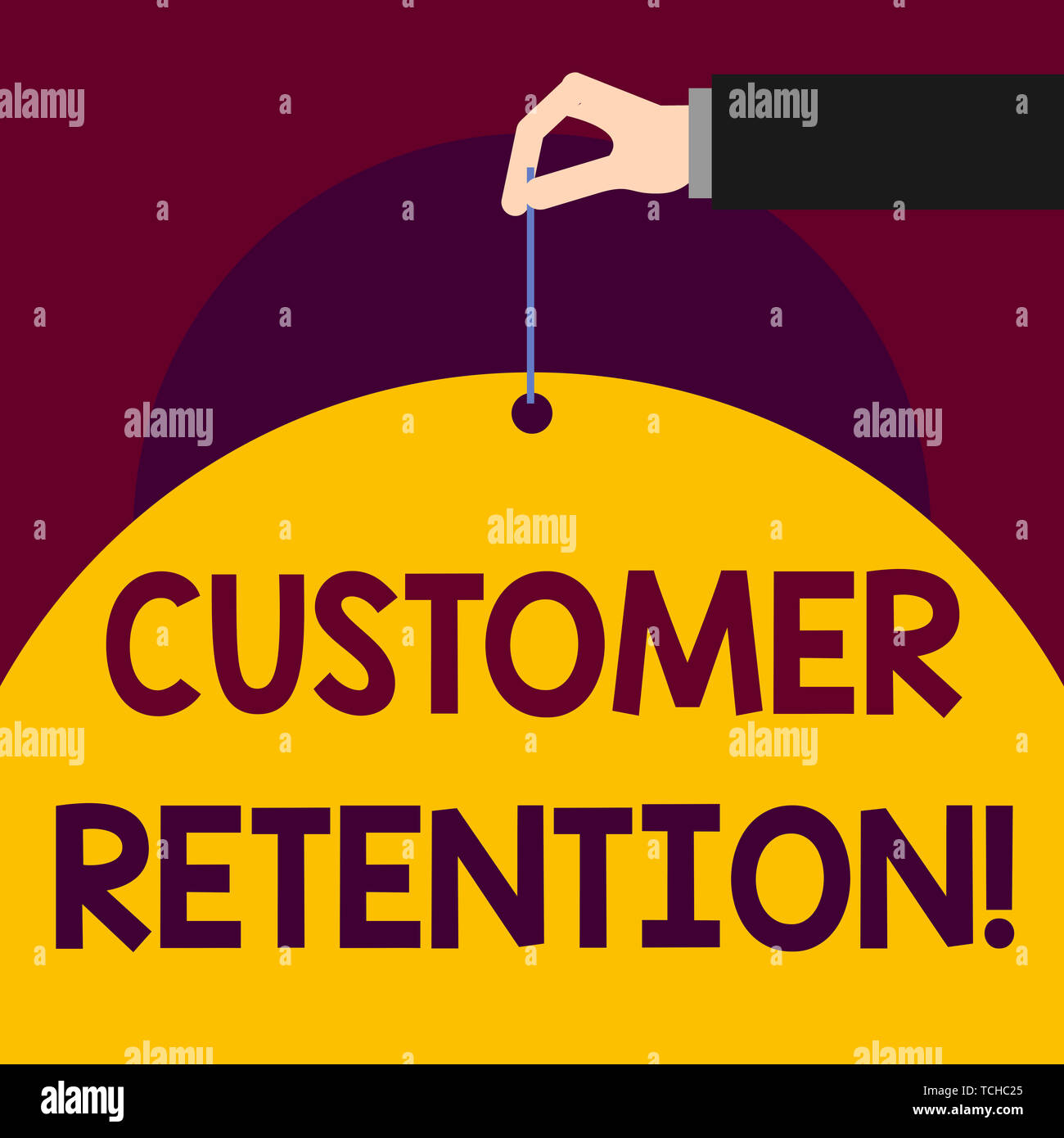 La scrittura della nota mostra la fidelizzazione dei clienti. Il concetto di business per mantenere i clienti fedeli trattenere analysisy come possibile man tenere in mano la carta grande tirante string Foto Stock