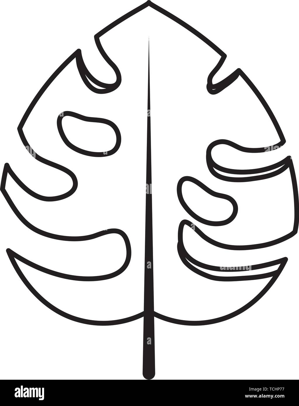 Foglie di piante monstera contorno Illustrazione Vettoriale