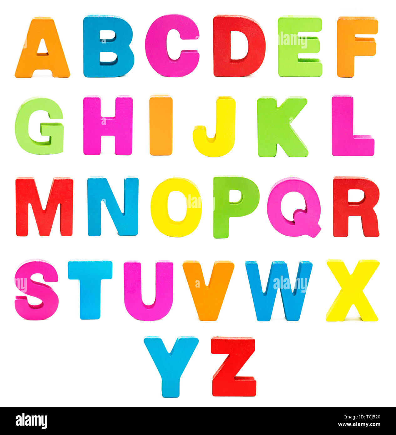 Simbolo, carattere . Alfabeto colorato isolati su sfondo bianco. Lettera maiuscola. Foto Stock