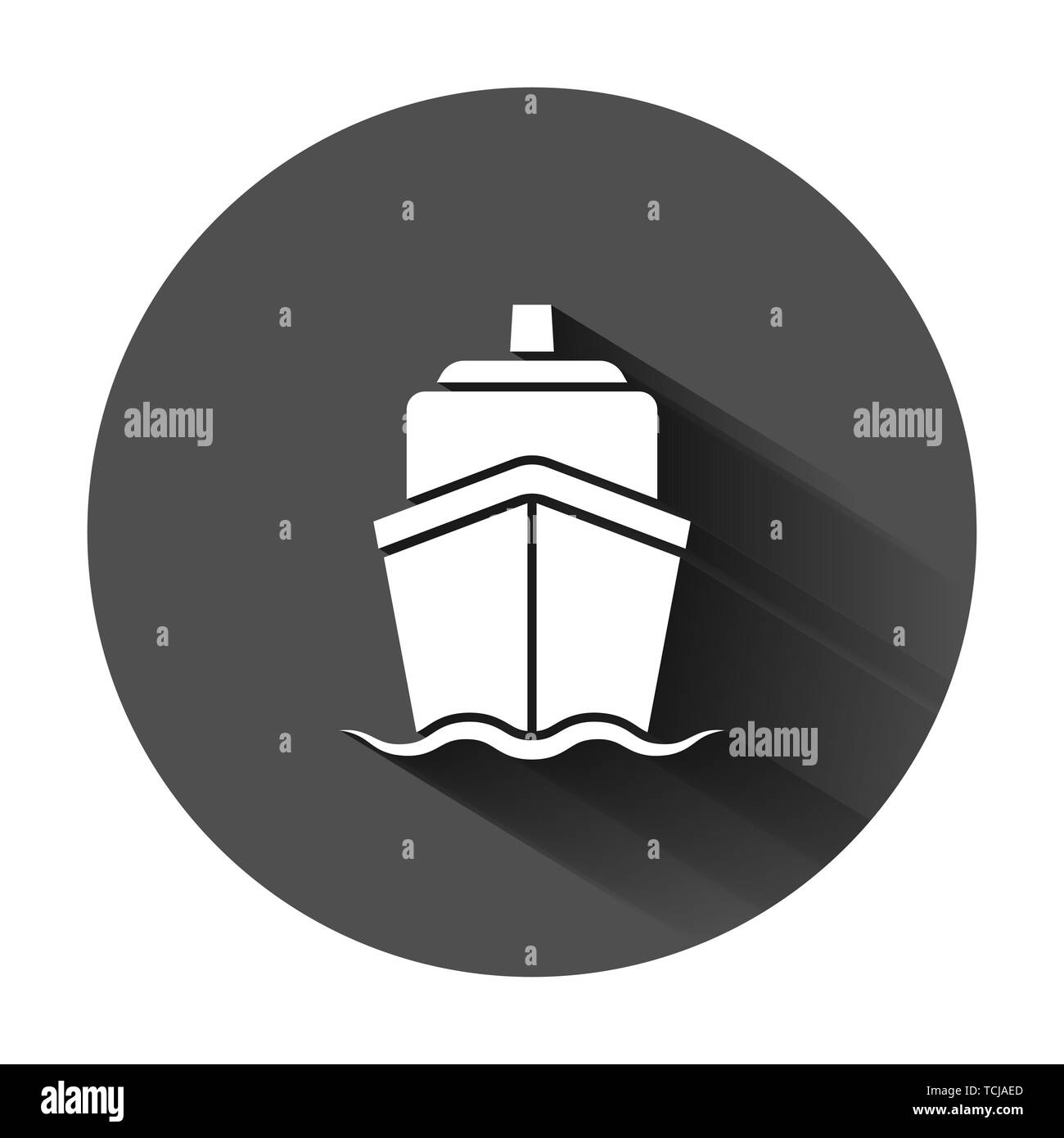 Nave crociera icona segno in stile appartamento. Barca da carico illustrazione vettoriale sul tondo nero lo sfondo con lunga ombra. Nave il concetto di business. Illustrazione Vettoriale