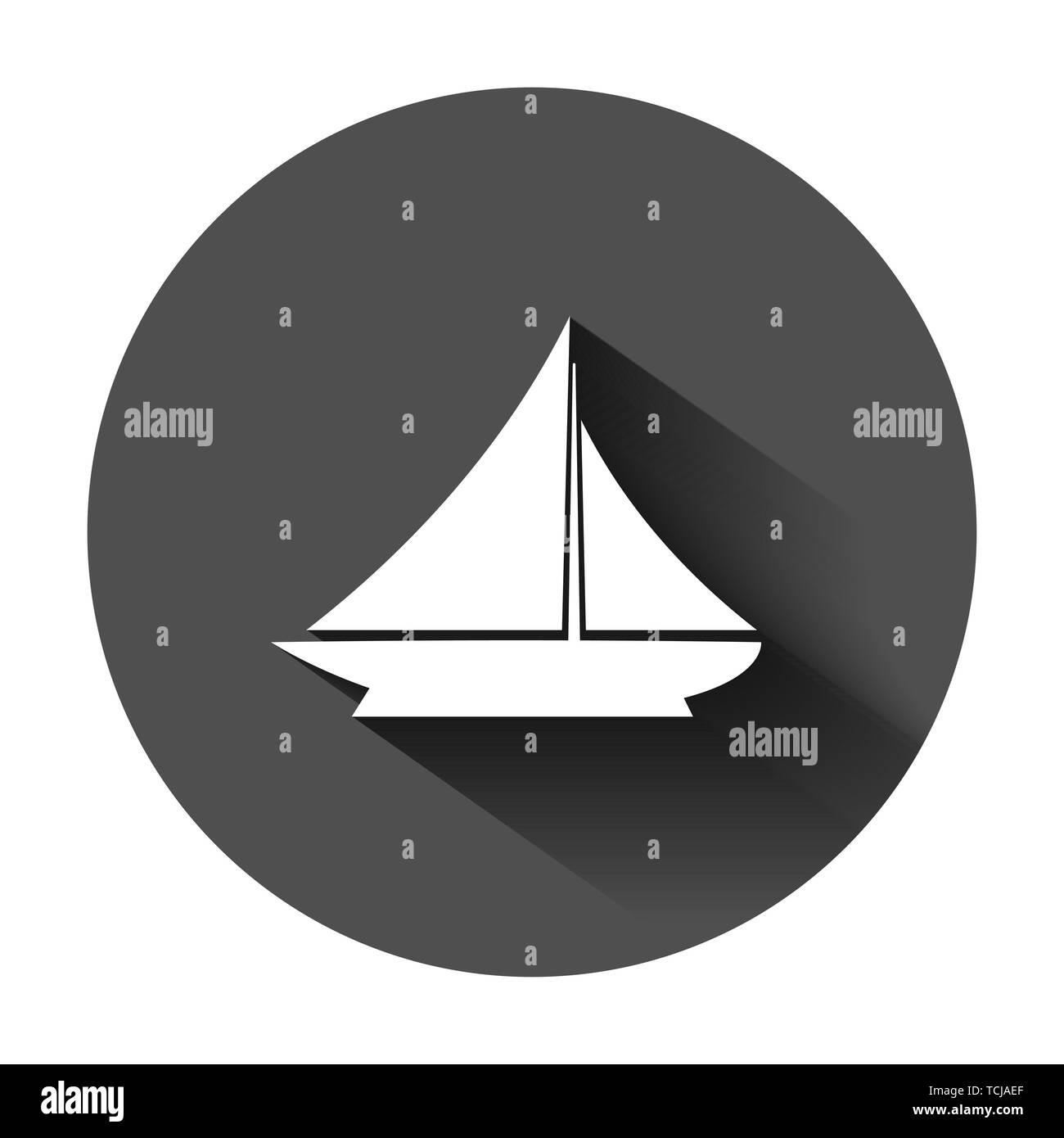 Nave crociera icona segno in stile appartamento. Barca da carico illustrazione vettoriale sul tondo nero lo sfondo con lunga ombra. Nave il concetto di business. Illustrazione Vettoriale