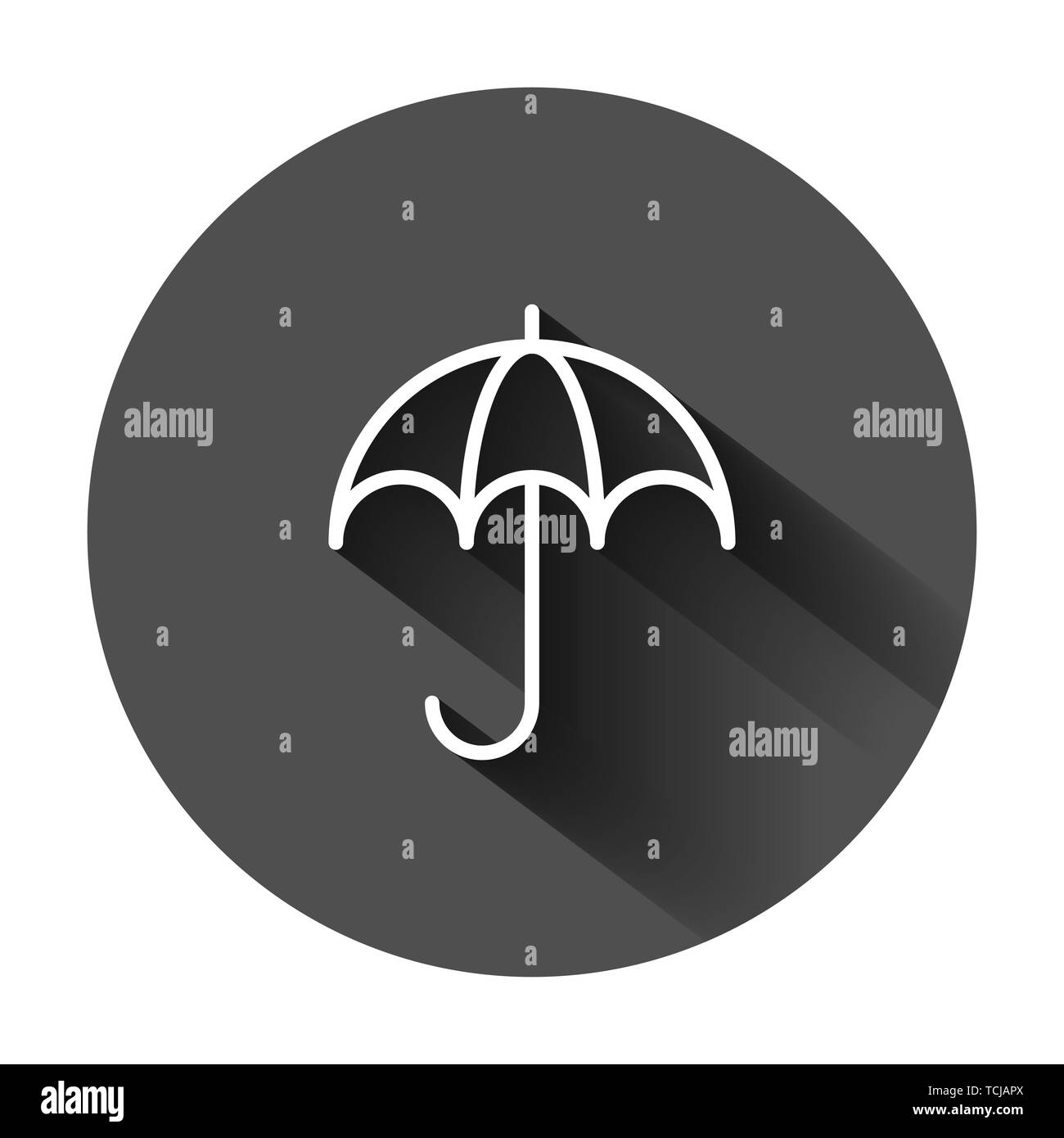 Icona ombrello in stile appartamento. Ombrellone illustrazione vettoriale sul tondo nero lo sfondo con lunga ombra. Ombrella concetto di business. Illustrazione Vettoriale