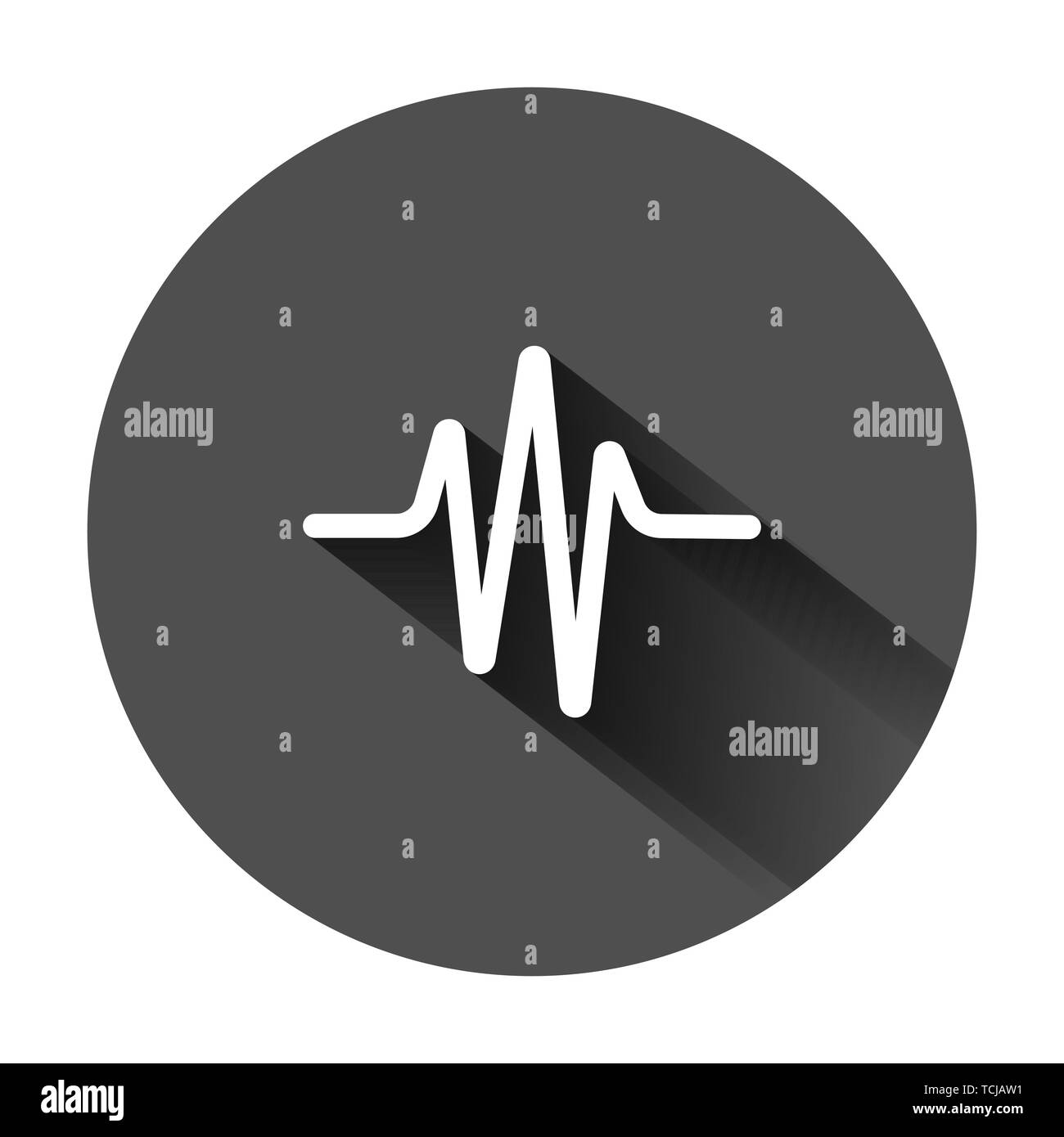 Onda sonora icona in stile appartamento. Il battito cardiaco illustrazione vettoriale sul tondo nero lo sfondo con lunga ombra. Ritmo di impulsi la concezione di business. Illustrazione Vettoriale