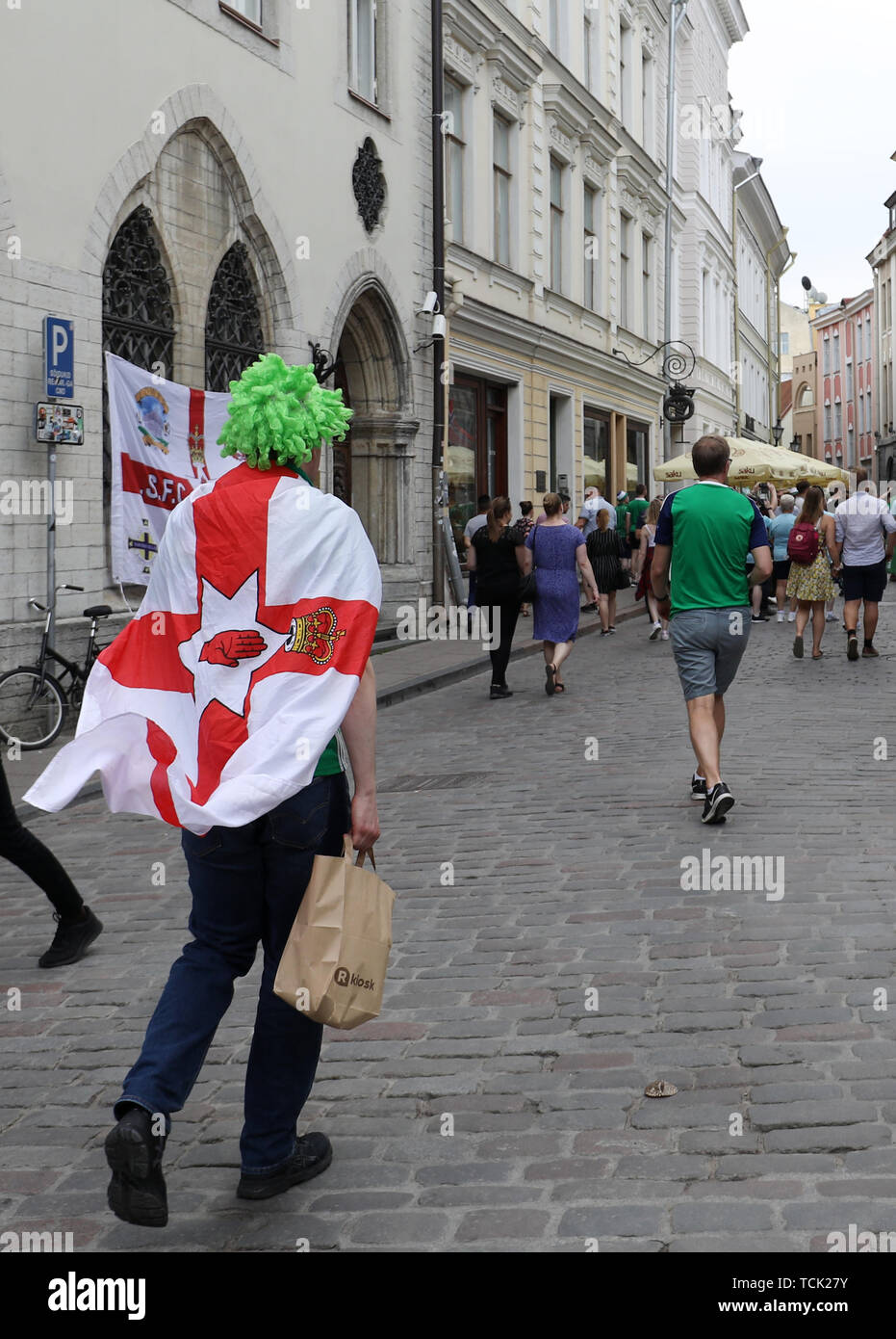 L'Irlanda del Nord che la ventola durante UEFA EURO 2020 qualifica, gruppo C corrispondono a A. Le Coq Arena, Tallinn. Foto Stock