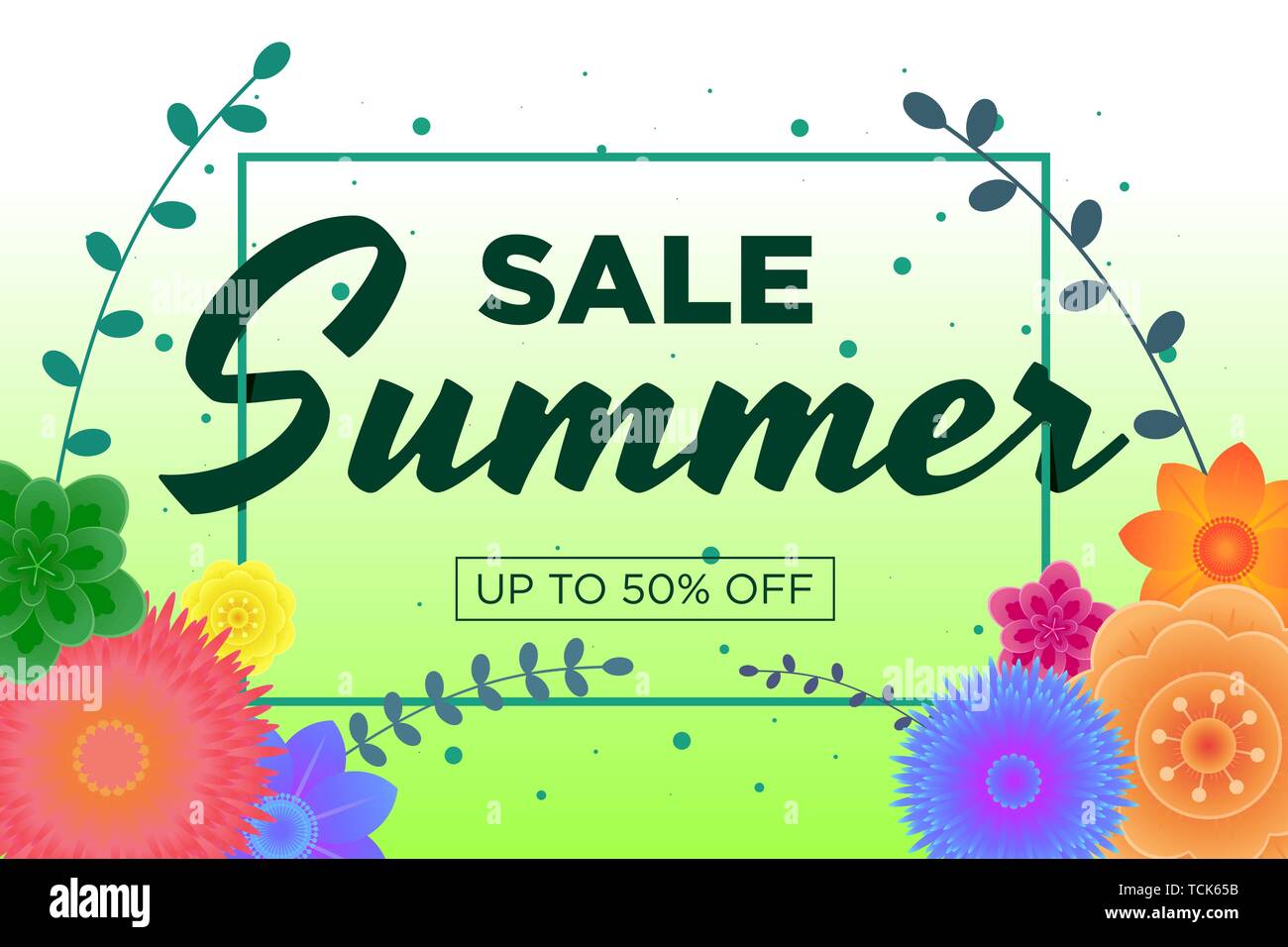 Estate offerta di vendita promozione banner con splendidi fiori. Sconti speciali mockup. Poster per promozioni, riviste, pubblicità, siti web. Vettore Illustrazione Vettoriale