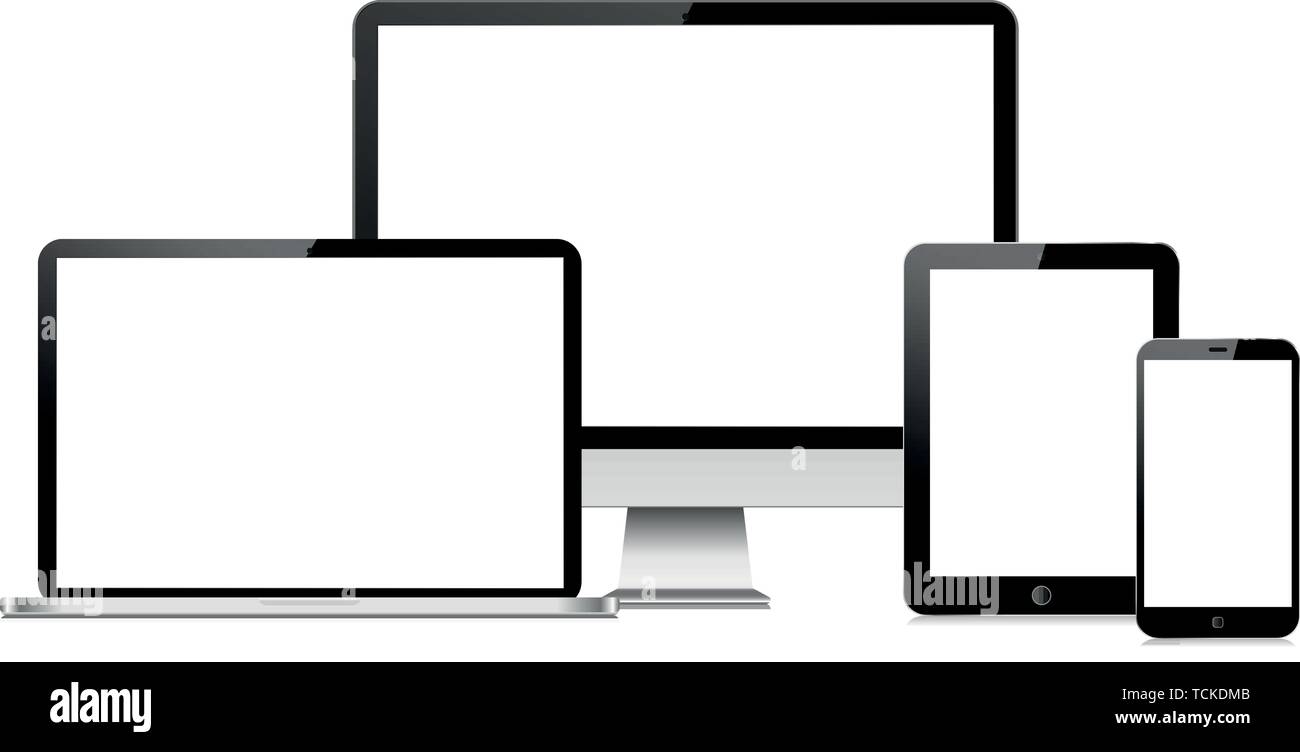 Moderni dispositivi digitali con schermo bianco su bianco Illustrazione Vettoriale