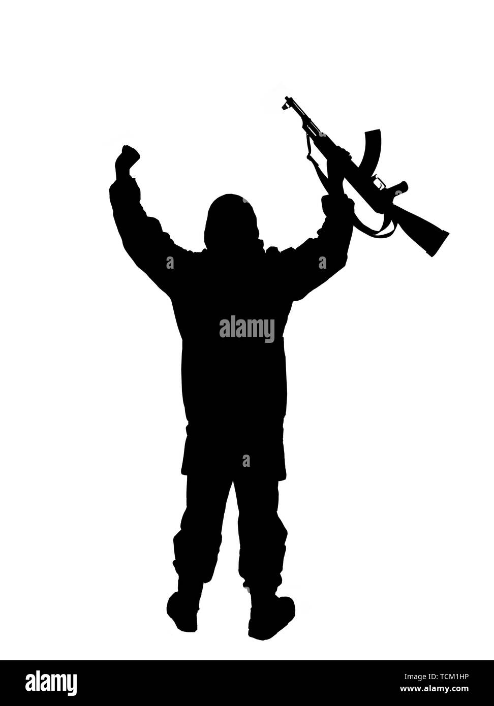 Silhouette di un soldato americano con un fucile Foto Stock