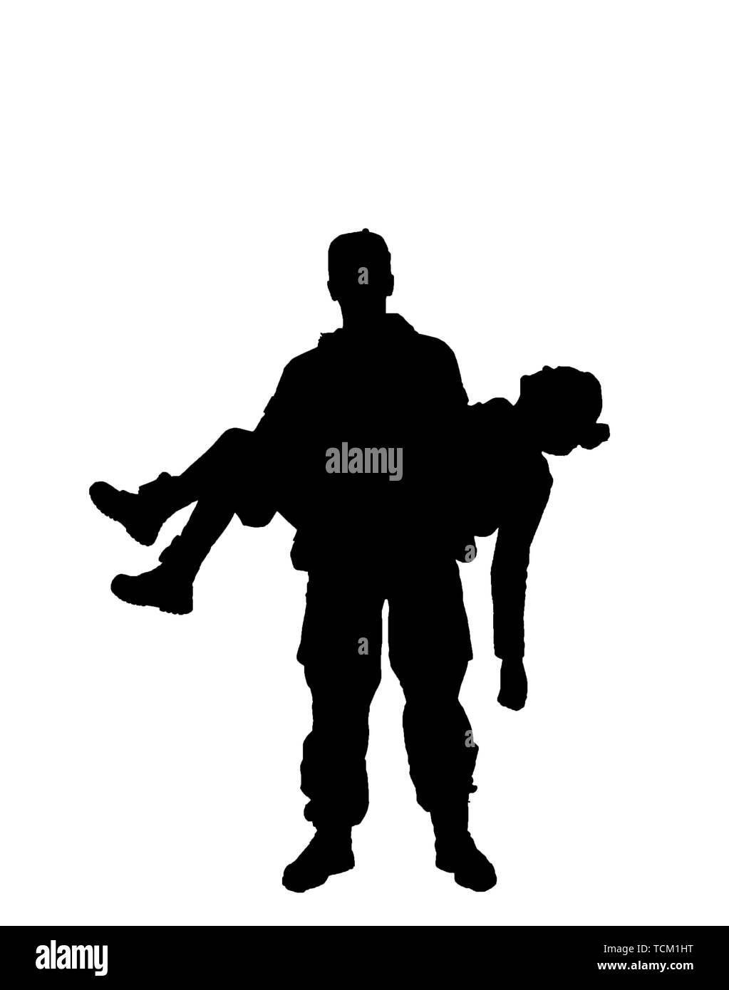 Silhouette di un soldato americano con un fucile Foto Stock