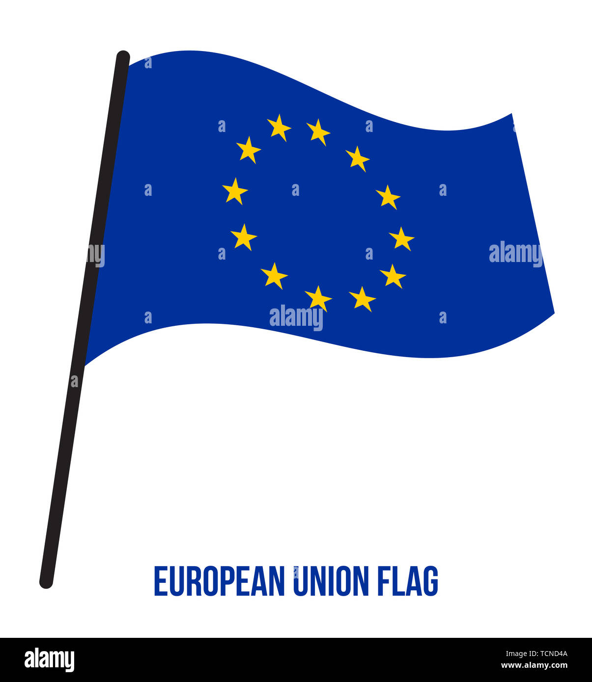 Unione Europea (UE) bandiera sventola illustrazione vettoriale su sfondo bianco. Foto Stock