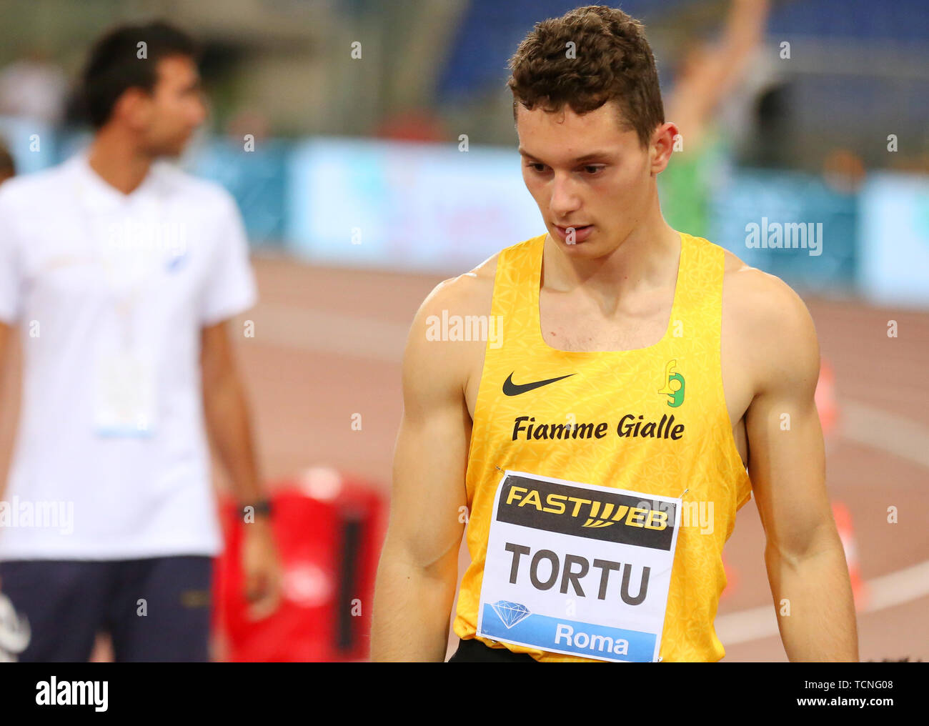 Roma, Italia - Jun 06: Filippo Tortu dell Italia compete in Uomini 110m ostacoli evento durante la IAAF Diamond League 2019 Golden Gala Pietro Mennea in R Foto Stock