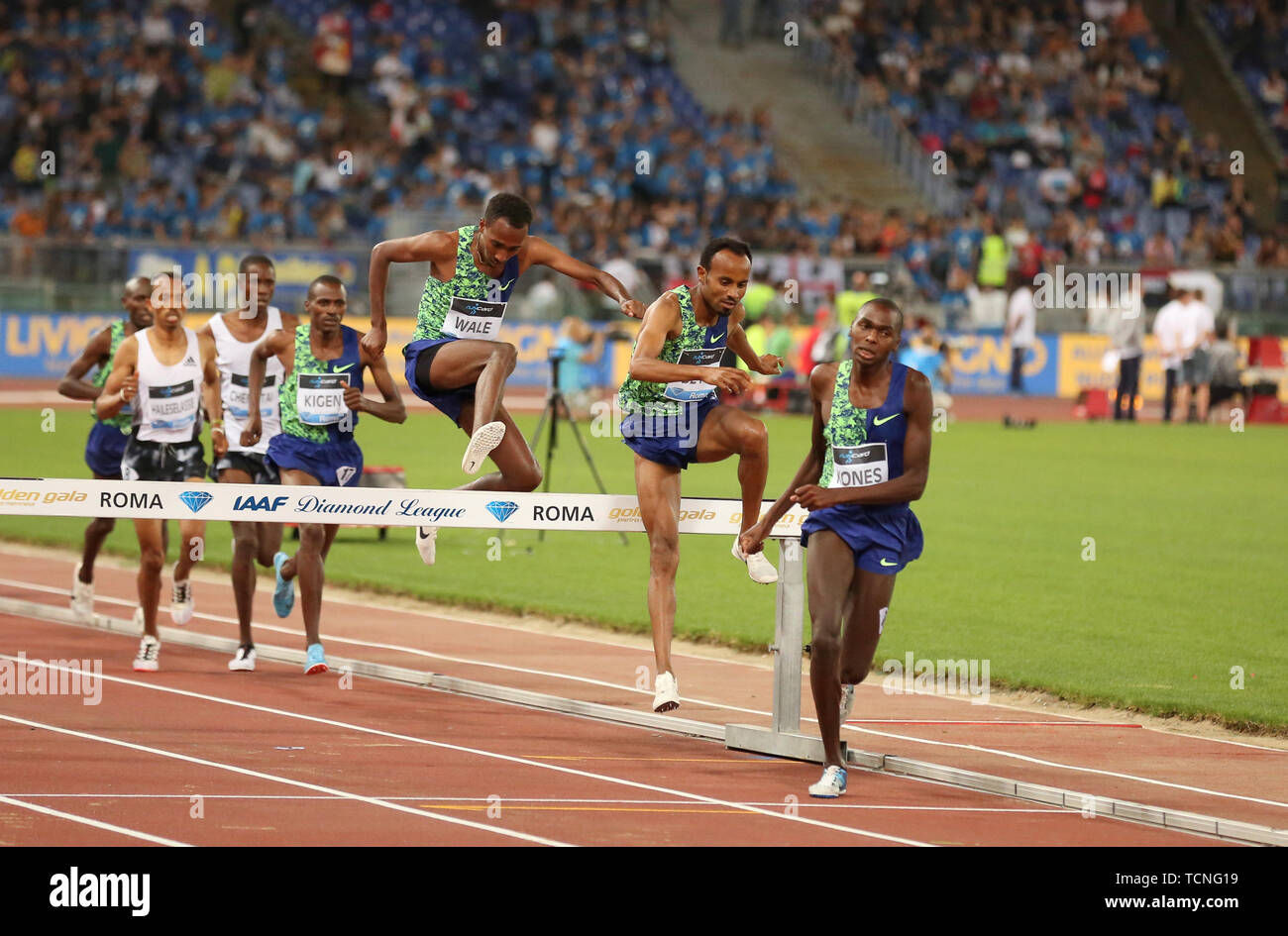 Roma, Italia - Jun 06: Wale Getnet di Etiopia compete in Uomini 110m ostacoli evento durante la IAAF Diamond League 2019 Golden Gala Pietro Mennea in Foto Stock