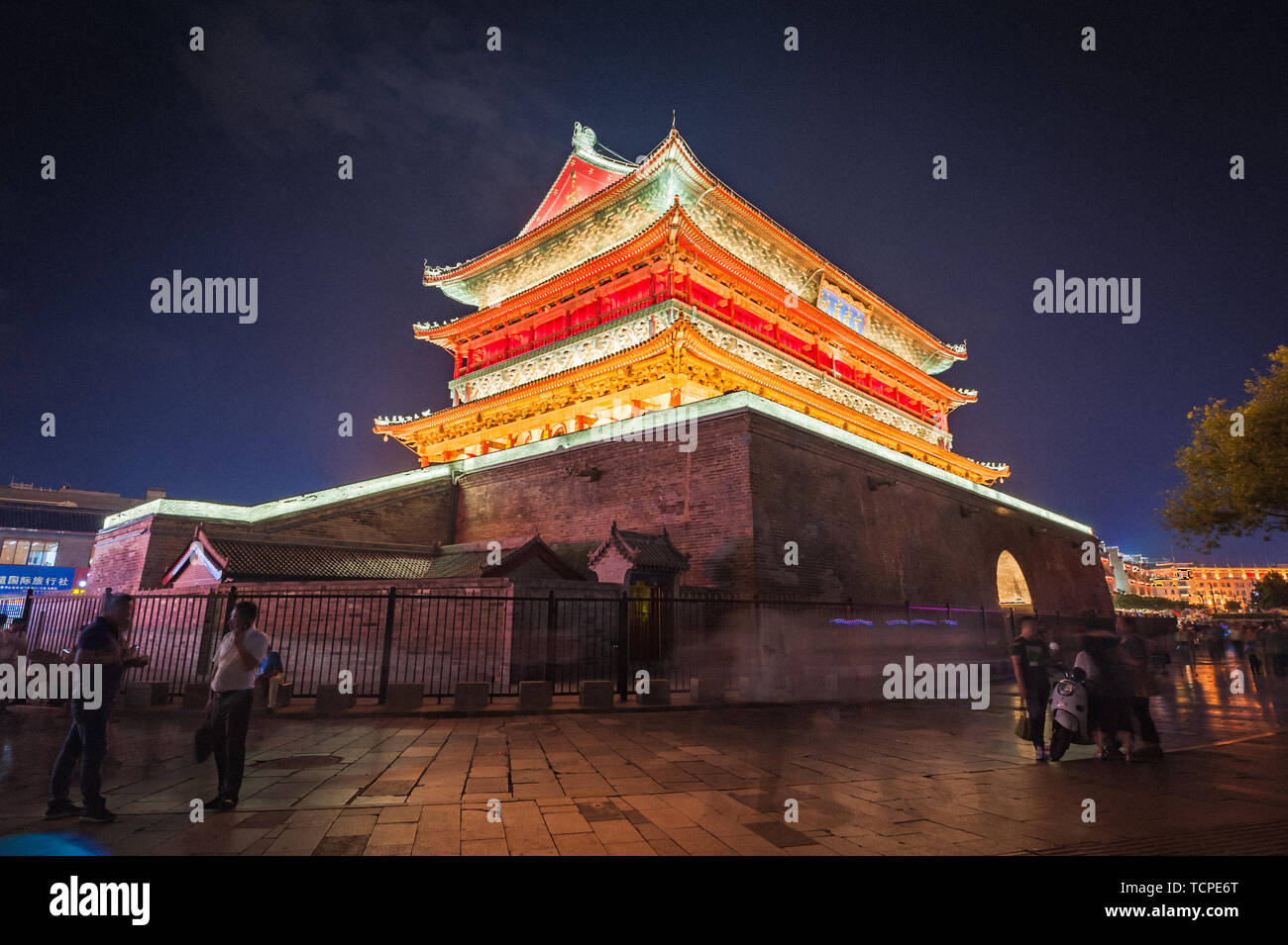 Di notte le luci di Gulou, Xi'an Foto Stock