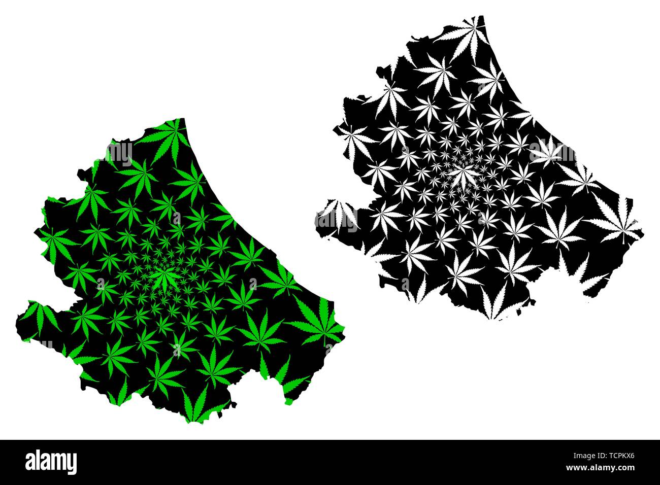 Abruzzo (Regione d'Italia, Repubblica italiana) mappa è progettato Cannabis leaf verde e nero, Abruzzo mappa fatta di marijuana (marihuana,THC) Fogliame, Illustrazione Vettoriale