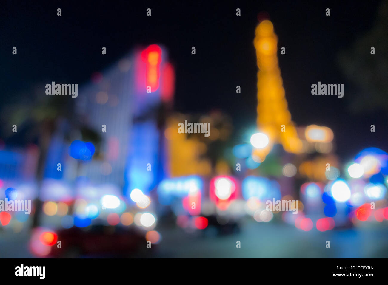 Abstract sfondo sfocato di Las Vegas città cityscape in Nevada USA la notte Foto Stock