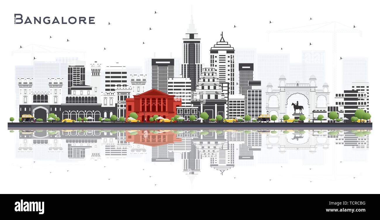 Bangalore India skyline della città con edifici grigi isolati su bianco. Illustrazione Vettoriale. Viaggi di affari e turismo concetto con edifici storici. Illustrazione Vettoriale