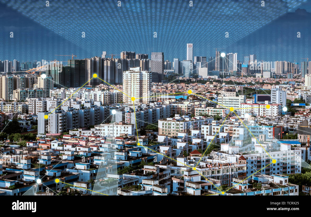 Città digitale, realtà virtuale, grande concetto di dati Foto Stock