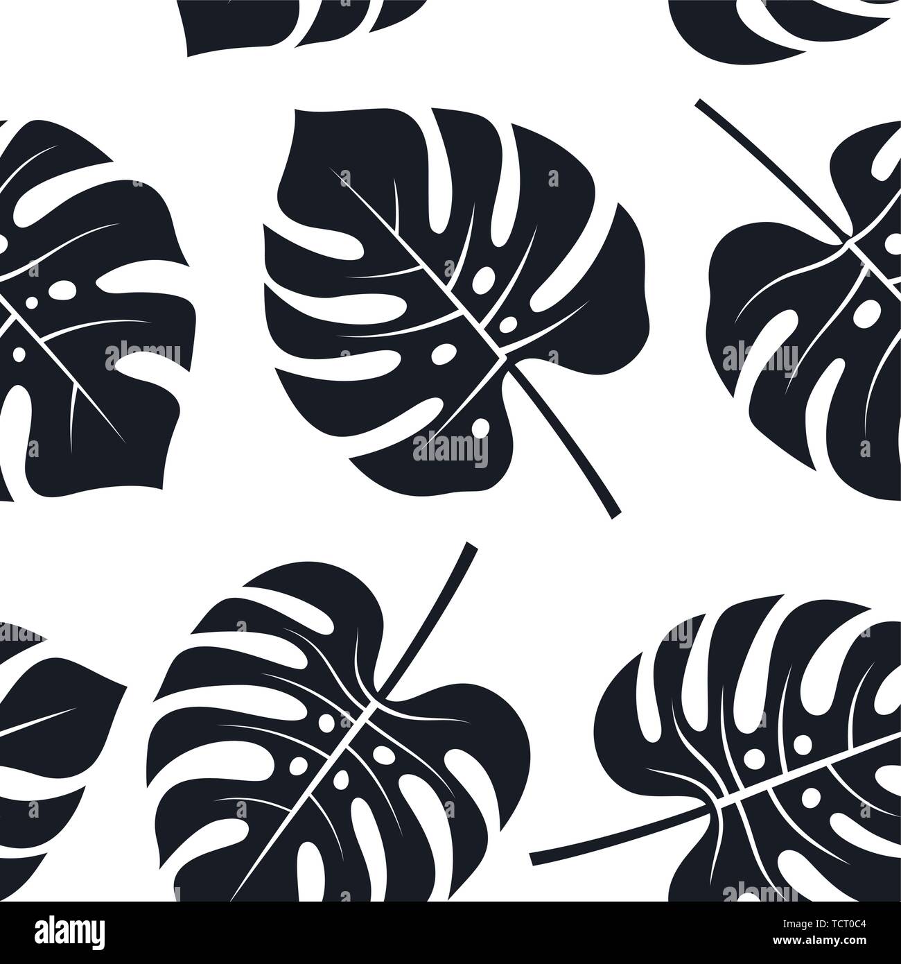 Modello senza cuciture con foglie tropicali. Floreali, sfondo bianco e nero Sfondi esotici, vettori Illustrazione Vettoriale