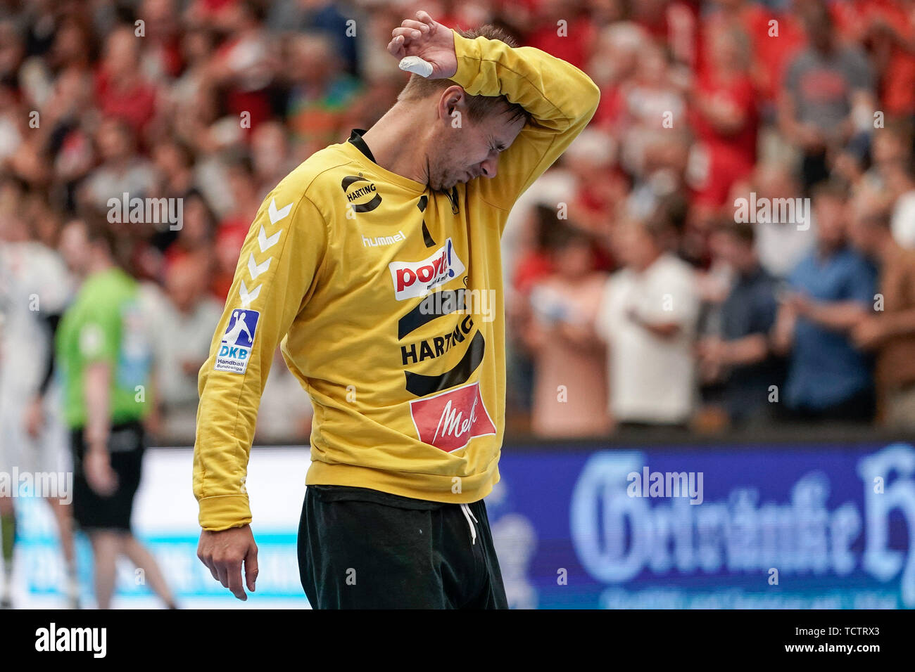 Aspen Christensen (portiere, GWD, 1), scatto singolo, azione, azione, deluso cercando, delusione, frustratedration, delusi pessimisti, 09.06.2019, Ludwigshafen am Rhein, pallamano, DKB Bundesliga, TSG Ludwigshafen-Friesenheim (Civette) - TSV GWD Minden | Utilizzo di tutto il mondo Foto Stock