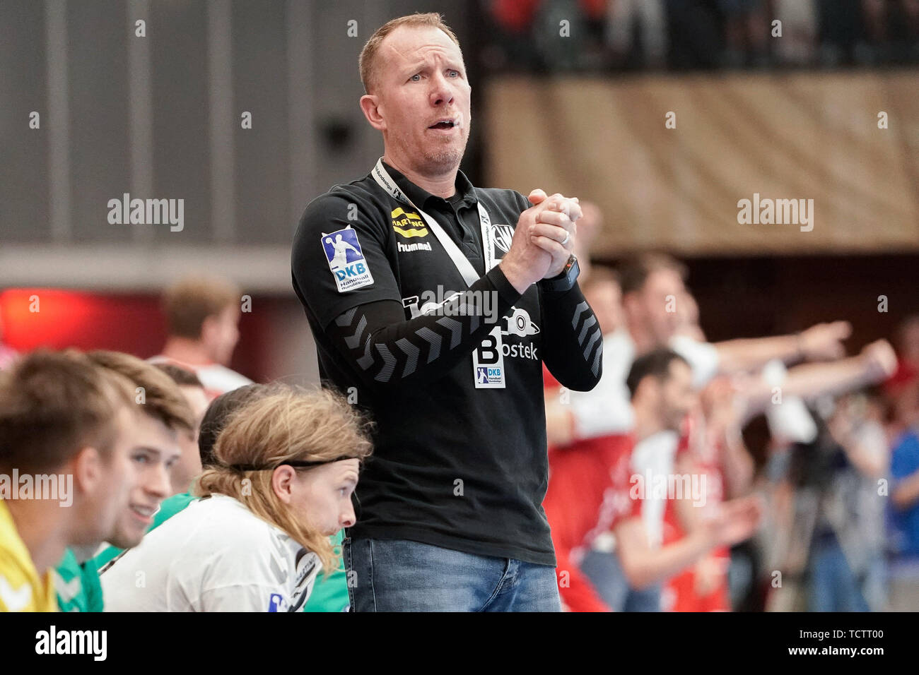 Frank Carstens (pullman, head coach, GWD), immagine singola, azione, azione, deluso cercando, delusione, frustratedration, delusi pessimisti, 09.06.2019, Ludwigshafen am Rhein, pallamano, DKB Bundesliga, TSG Ludwigshafen-Friesenheim (Civette) - TSV GWD Minden | Utilizzo di tutto il mondo Foto Stock