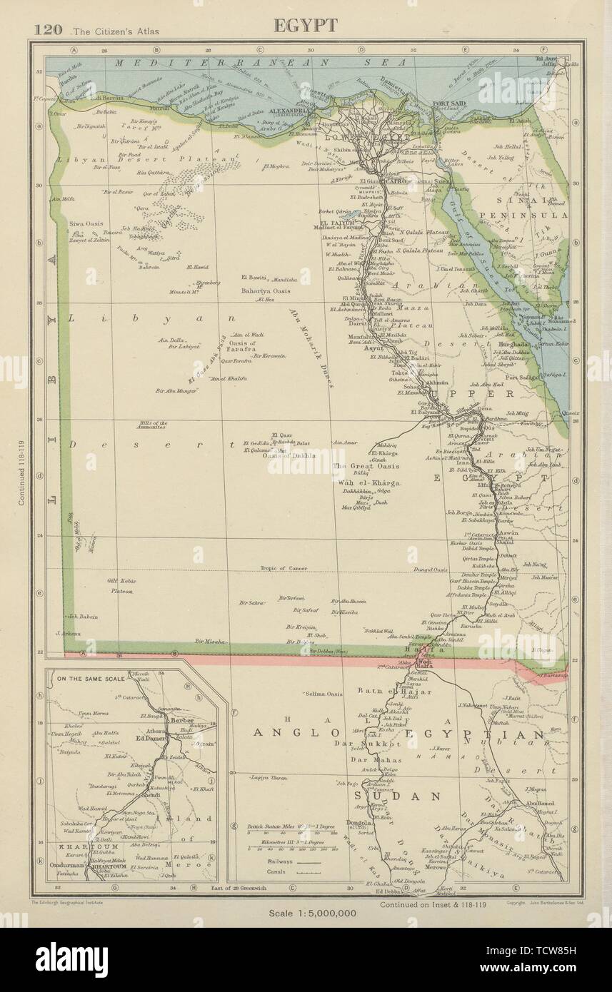 Egitto & Valle del Nilo. Sudan anglo-egiziana. Bartolomeo 1947 old vintage map Foto Stock