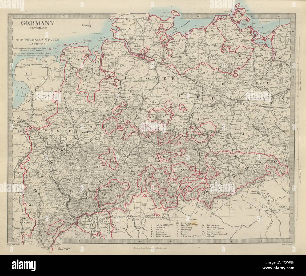 Germania DEUTSCHLAND Hannover Holstein Meclemburgo Prussia Sassonia SDUK 1874 mappa Foto Stock