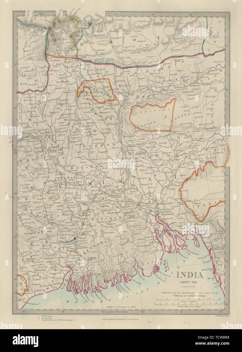 Il Bengala IL BANGLADESH. Chittagong Brahmaputra Sikkim Bhutan Meghalaya. SDUK 1874 Foto Stock