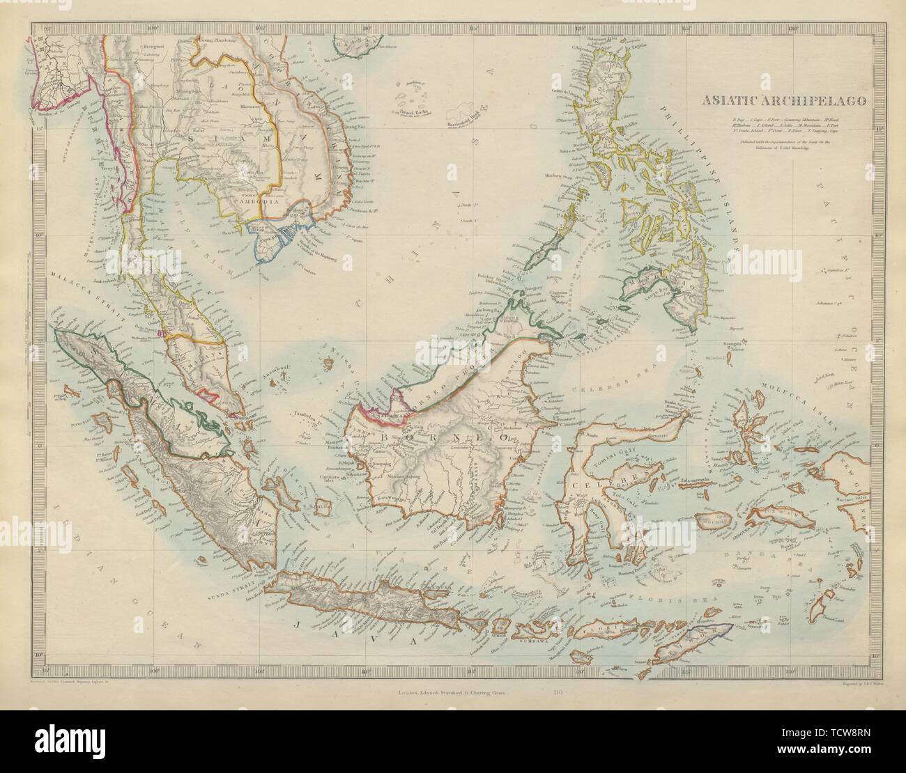 Arcipelago Malese. Indonesia Malaysia Filippine Indocina. SDUK 1874 mappa vecchia Foto Stock