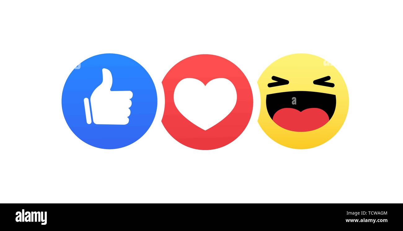 Abstract divertente in stile appartamento reazioni di emoticon colore icona impostare Illustrazione Vettoriale