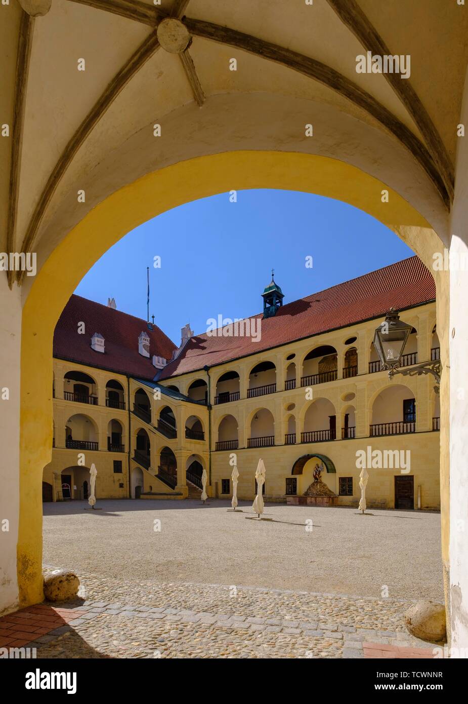 Cortile interno, Castello Trausnitz, Landshut, Bassa Baviera, Baviera, Germania Foto Stock