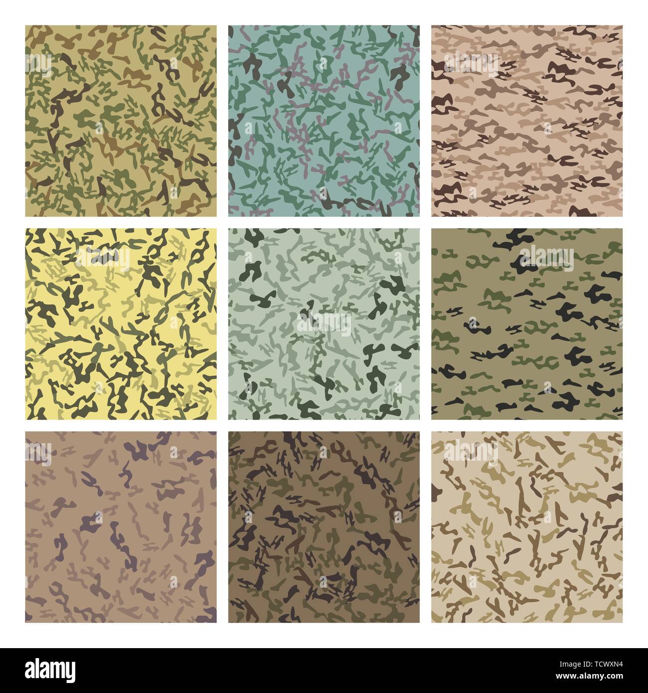 Style Camouflage Khaki Seamless Pattern impostato vettore Illustrazione Vettoriale