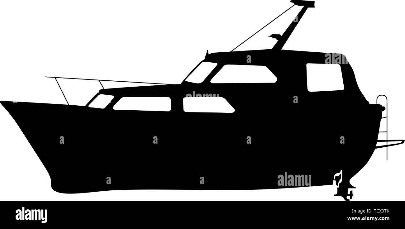 Piccola barca a motore, barca silhouette su sfondo bianco Illustrazione Vettoriale