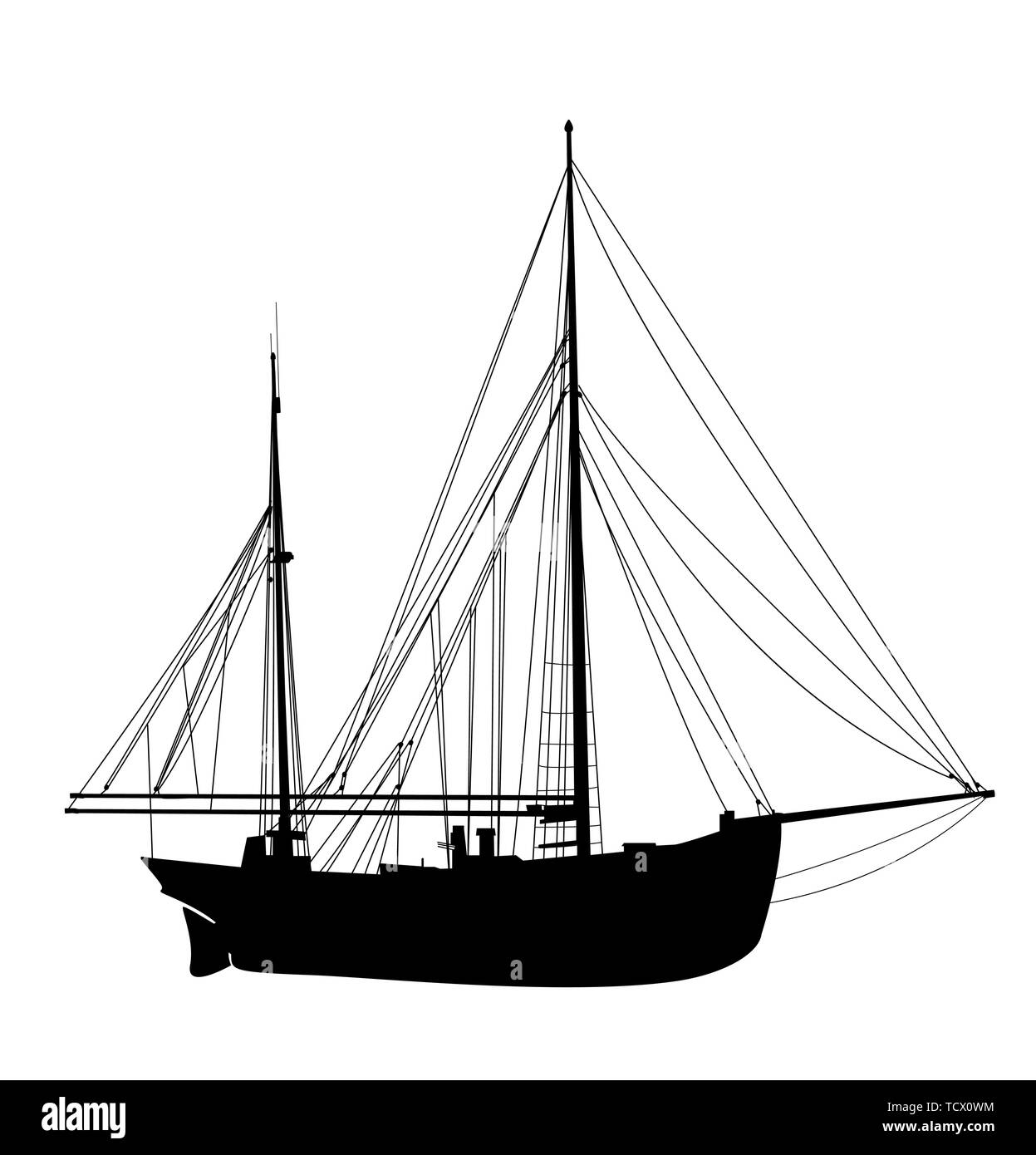 Sailing yacht vector silhouette, oggetti isolati su sfondo bianco Illustrazione Vettoriale