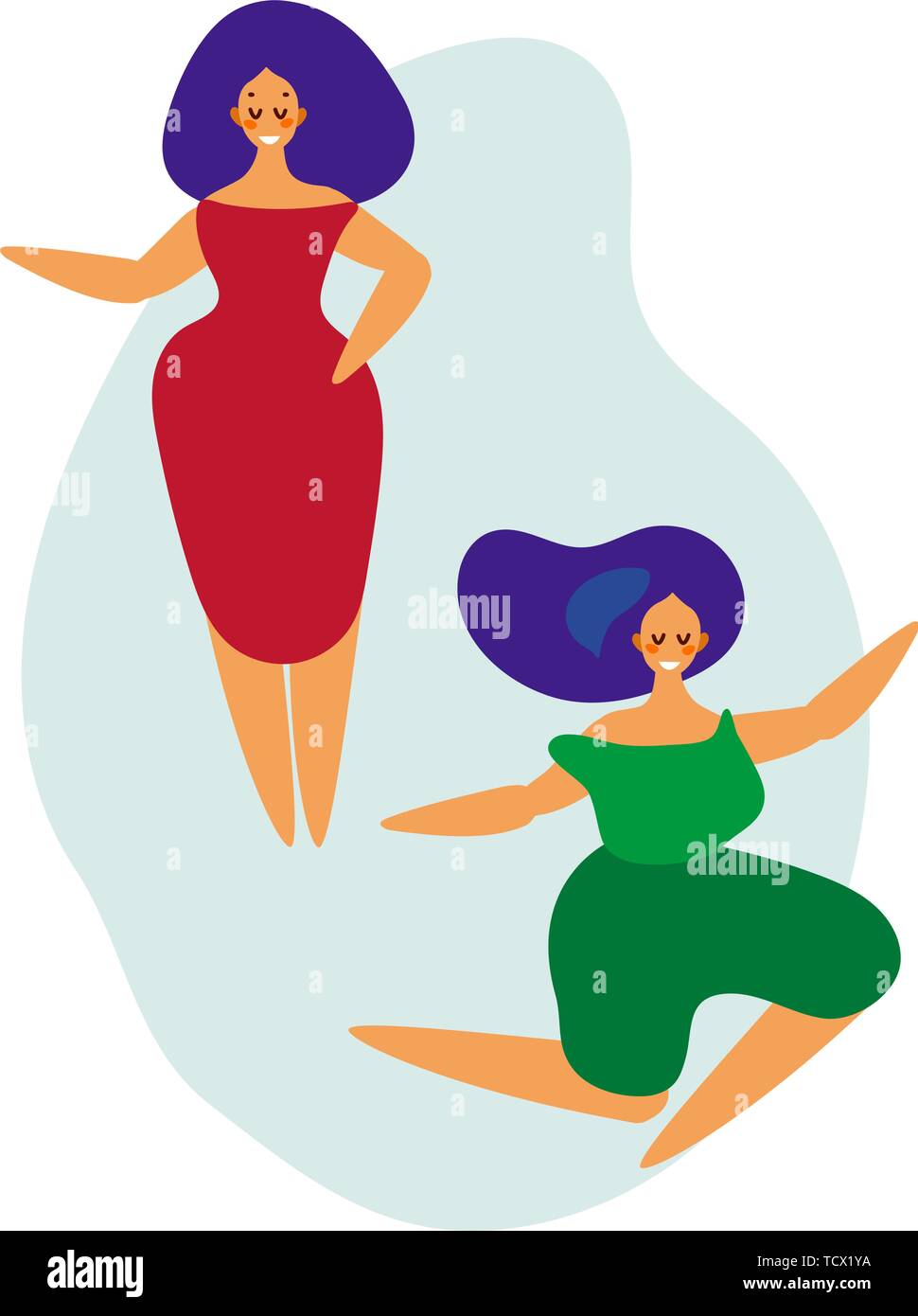 Modello di ragazze danza. Le donne di eseguire la danza a scuola, studio. Caratteri femminili. Gruppo di giovani felici le persone di ballo. Sorridente giovani donne godendo dance party. Illustrazione Vettoriale