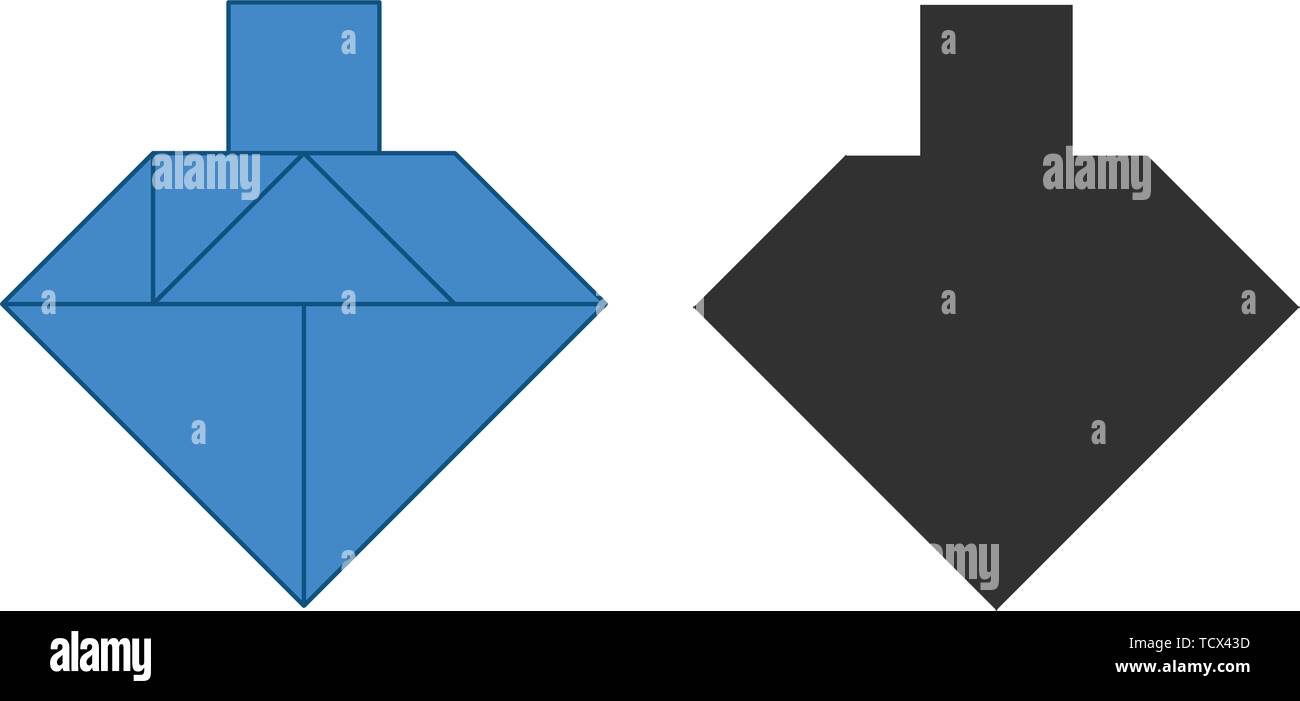 La filatura top Tangram. Cinese tradizionale puzzle di dissezione, sette pezzi di pannellizzazione - forme geometriche: triangoli, quadrati rhombus , parallelogramma. Pensione Illustrazione Vettoriale