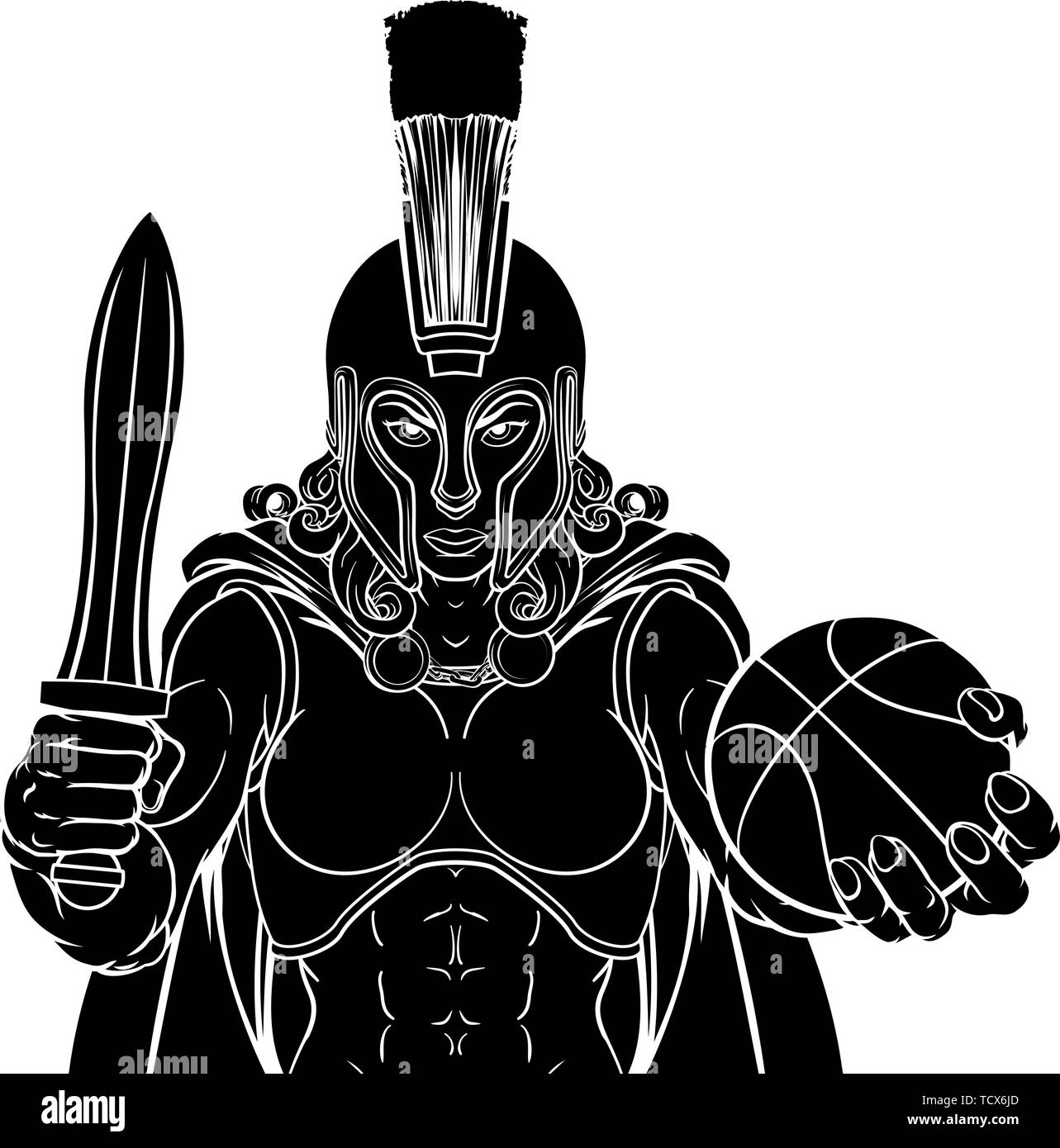Spartan Trojan Gladiator Basket donna guerriero Illustrazione Vettoriale
