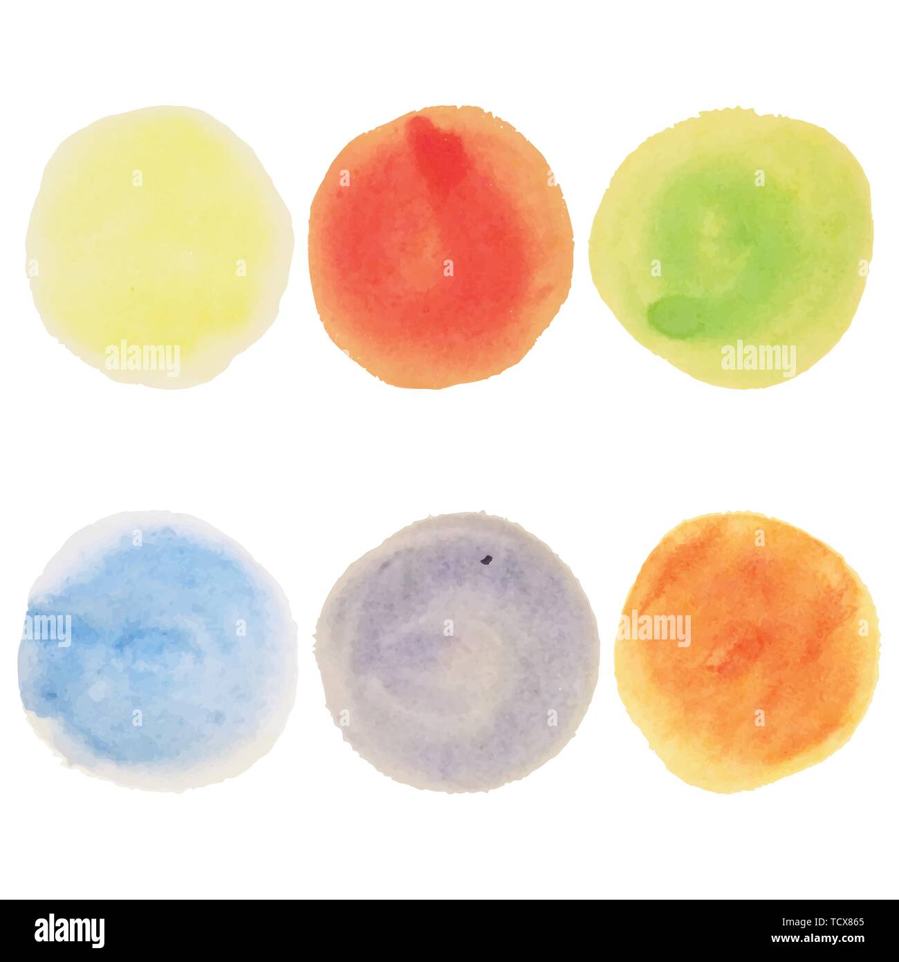 Set di colorate acquarello dipinto a mano cerchio isolato su sfondo bianco. Illustrazione Vettoriale