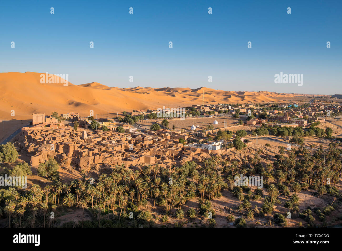 Vista sull'Oasi di Taghit, Algeria occidentale, il Nord Africa e Africa Foto Stock