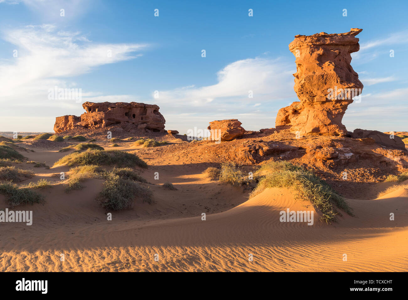 Tramonto nel deserto del Sahara vicino a Timimoun, Algeria occidentale, il Nord Africa e Africa Foto Stock