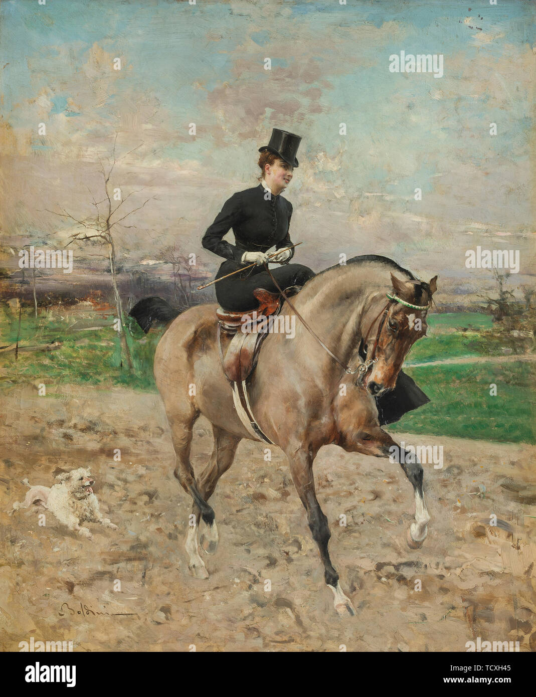 Cavallerizza. (Alice Régnault a cavallo), 1878. Creatore: Boldini, Giovanni (1842-1931). Foto Stock