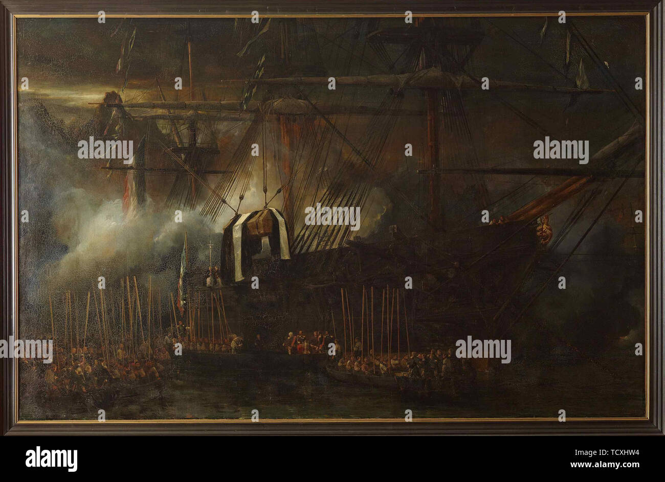 Trasferimento di Napoleone in cenere a bordo della Fregata La Belle Poule, 15 ottobre 1840, 1843. Creatore: Isabey, Louis Gabriel Eugène (1803-1886). Foto Stock